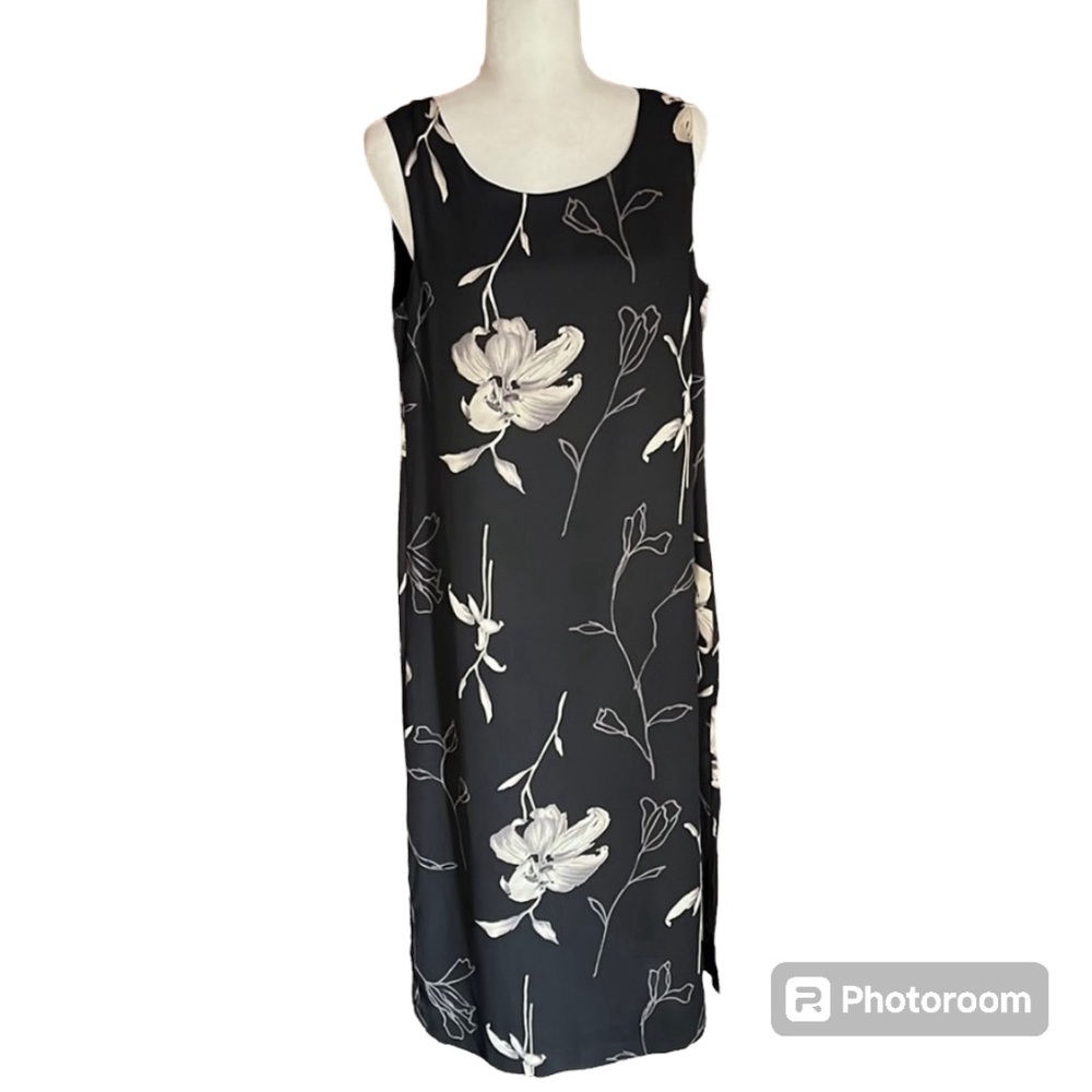 Victoria Moon Black Floral Print Sleeveless Dress Size M